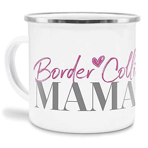 Emaille Tasse - Hunderassen Mama - Metalltasse für Hundefreunde - Persönliche Geschenkidee - Hundetasse für Hundemama Border Collie Rand Silber - 300 ml von PfotenSchild