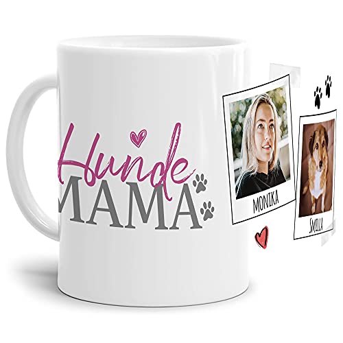 Tasse mit Spruch - Collage personalisieren - Hundemama - Für Hundeliebhaber und Hundebesitzer - 2 Bilder + 2 Namen, Weiß, 300 ml von PfotenSchild