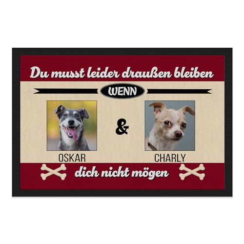 PfotenSchild personalisierte Haustier-Fußmatte für Hunde und Katzen selbst gestalten - Du musst leider draußen bleiben - individuell mit Fotos & Tiernamen - Zwei Tiere - 75 x 50 cm von PfotenSchild