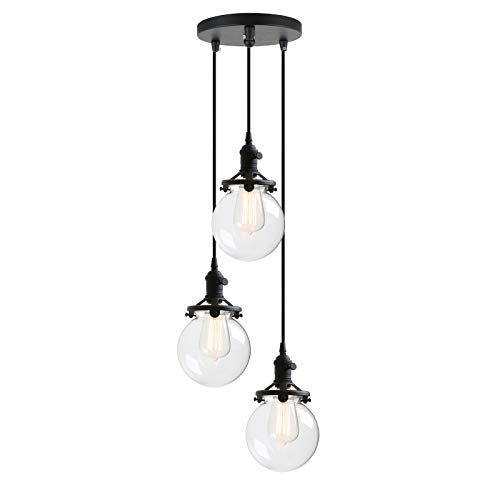 Phansthy 3 Flaming Klar Glas Kugeln Retro Design Modernes Pendelleuchte Hängeleuchte Vintage Hängelampen Hängeleuchte Pendelleuchten Loft-Pendelleuchte im Landstil (Schwarz Farbe) von Phansthy