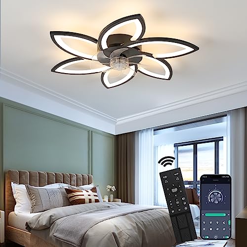 Pheashine Deckenventilator mit Beleuchtung und Fernbedienung, Led Deckenleuchte Dimmbar mit Ventilator,DC-Motor, Reversibel, Moderner Ventilator mit Licht Für Schlafzimmer, Wohnzimmer (Schwarz) von Pheashine