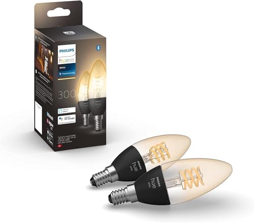 Philips Hue White E14 Filament Lampen 2-er Pack (300 lm), dimmbare LED Lampen für das Hue Lichtsystem mit warmweißen Licht, smarte Lichtsteuerung über Sprache und App von Philips Hue