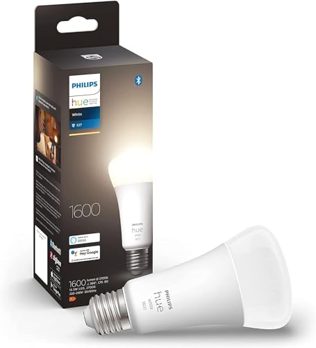 Philips Hue White E27 LED Lampe (1.600 lm), dimmbares LED Leuchtmittel für das Hue Lichtsystem mit warmweißem Licht, smarte Lichtsteuerung über Sprache und App von Philips Hue