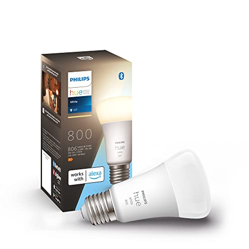 Philips Hue White E27 LED Lampe (806 lm), dimmbares LED Leuchtmittel für das Hue Lichtsystem mit warmweißem Licht, smarte Lichtsteuerung über Sprache und App von Philips Hue