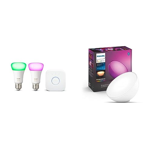 Philips Hue White & Color Ambiance 2er E27 LED Starter Set inkl. Hue Bridge & White & Color Ambiance Go Tischleuchte weiß 370lm von Philips Hue
