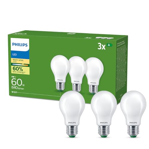 Philips Classic ultraeffiziente E27 LED Lampe, 60W, warmweiß, matt, 3-er Pack von Philips Lighting