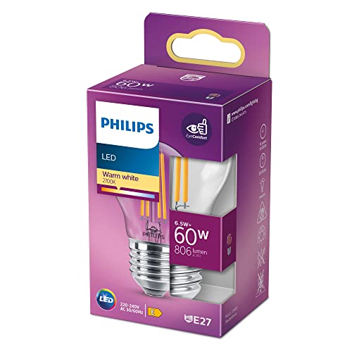 Philips LED Classic E27 Lampe, 60 W, Tropfenform, klar, warmweiß, 1 Stück (1er Pack) von Philips Lighting