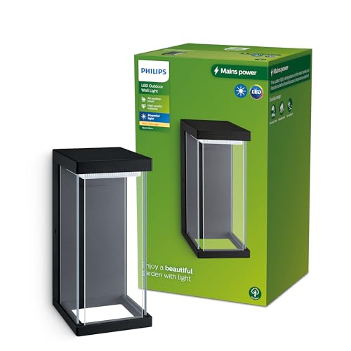 Philips Outdoor Kyrie Wandleuchte 12W, 2700 Kelvin warmweißes Licht, IP44 wetterfest, schwarz von Philips Lighting