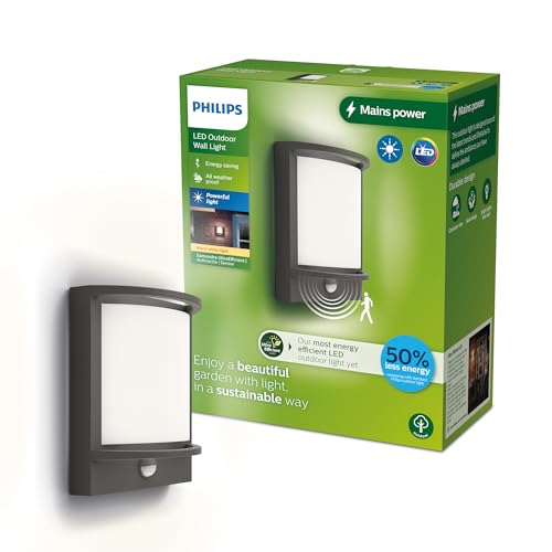 Philips Outdoor Ultra-Efficient Samondra Wandleuchte 3,8W, Bewegungssensor, 2700 Kelvin, IP44 wetterfest, anthrazit von Philips Lighting