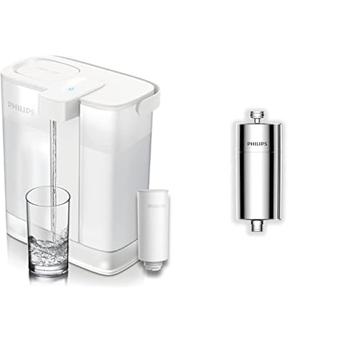 Philips Filterkaraffe Instant Water + 1 Filter im Lieferumfang enthalten, 3 l & Philips AWP1775CH Inline-Duschfilter, KDF-Filtersystem gegen Rest-Chlor, Bakterien, Verunreinigungen, Chrom von Philips Water