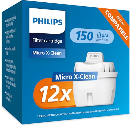 Philips Water Wasserfilter-Kartuschen, 12er-Pack, Brita-kompatibel, reduziert MIKROPLASTIK, CHLOR, KALK, SCHWERMETALLE von Philips Water