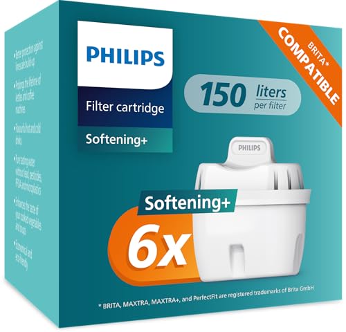Philips Water Wasserfilter-Kartusche SOFTENING+, 6er-Pack, Brita-kompatibel, BIS ZU 50% WASSERHÄRTE REDUZIERUNG von Philips Water