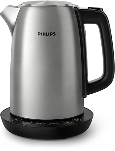 Philips Wasserkocher, 1.7 L Fassungsvermögen, Mit Temperaturregelung, Warmhaltefunktion und Kontrollanzeige, Pirouettenbasis, 2200 Watt, 23 X 18.8 X 25.7 Cm, Edelstahl (HD9359/90) von Philips Domestic Appliances