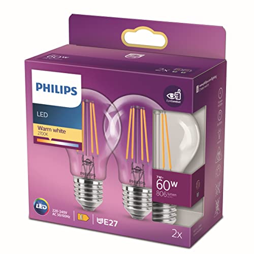 Philips LED Classic E27 Lampe, 60 W, Tropfenform, A60, klar, warmweiß von Philips Lighting