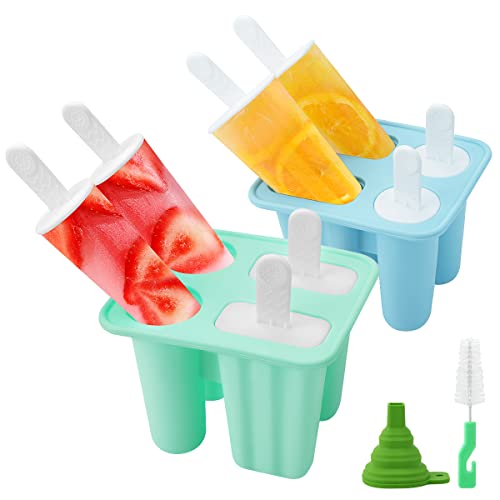 Philorn Eisformen Silikon, Eisformen EIS am Stiel Silikon Popsicle Formen BPA Mit 8 Stöcken Lebensmittelqualität Eisformen mit wiederverwendbare Reinigungsbürste und Falttrichter(Grün & Blau) von Philorn