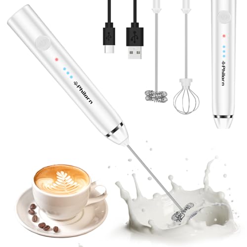 Philorn Milchaufschäumer Stab, Milchaufschäumer Elektrisch Stab Hand Held, 3-Gang USB Aufladbar Aufschäumer, Manuelle Milchschäumer für Kaffee/Latte/Cappuccino/Eier Schlagen von Philorn