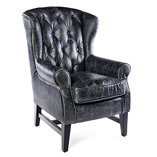 Phoenixarts Sessel Chesterfield Ledersessel Vintage Design Ohrensessel Leder Lounge ClubSessel (Schwarz 646) von Phoenixarts