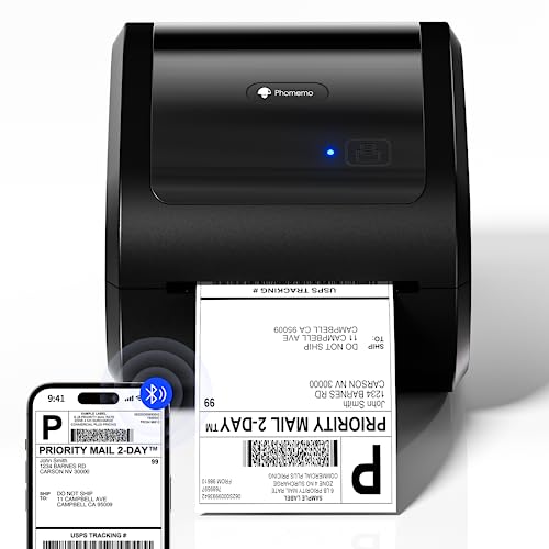 Phomemo D520BT Bluetooth Etikettendrucker - DHL Etikettendrucker für Etiketten 4X6, Thermodrucker für Barcode Versandetiketten Kompatibel mit Ebay,Amazon,Etsy,Shopify, UPS,FedEx etc, Schwarz von Phomemo