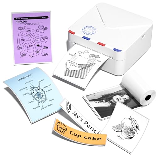 Phomemo M02S Taschendrucker, 300 DPI Mini Drucker für Smartphone Tragbare Etikettendrucker, Kompatibel mit 15, 25, 53 mm Papier, ideal für Studium, Scrapbooking, Fotos, Geschenke (Weiß) von Phomemo