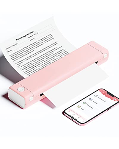 Phomemo M08F A4 Tragbarer Thermodrucker, Pink Bluetooth Wireless Drucker, Thermodrucker ohne Tinte für Smartphone & PC, unterstützt 210x297mm A4 Thermopapier Mobile Drucker von Phomemo