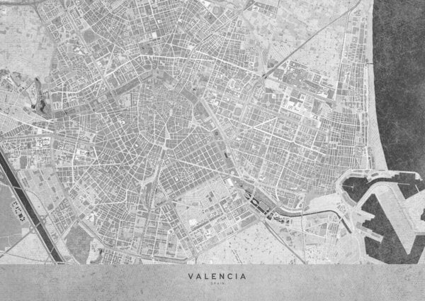 Photocircle Wandbild / Poster / Leinwand  - Gray vintage map of Valencia Spain von Photocircle