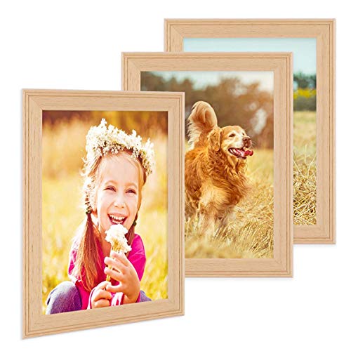 PHOTOLINI Bilderrahmen A4 21x30 cm Holz Natur Landhaus-Stil, 3er Set Holz-Rahmen, Made in Germany, Echtglas, zum Aufhängen, mit Zubehör - perfekt für Familienfotos & Urlaubsbilder von PHOTOLINI