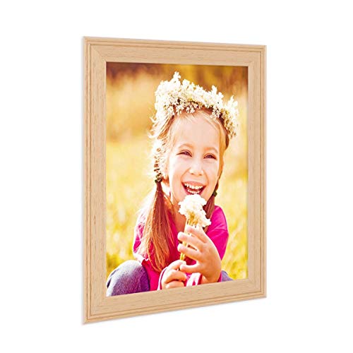 PHOTOLINI Bilderrahmen 10x15 cm Holz Natur Landhaus-Stil, Holz-Rahmen, Made in Germany, Echtglas, zum Aufhängen & Aufstellen, mit Zubehör - perfekt für Familienfotos & Urlaubsbilder von PHOTOLINI