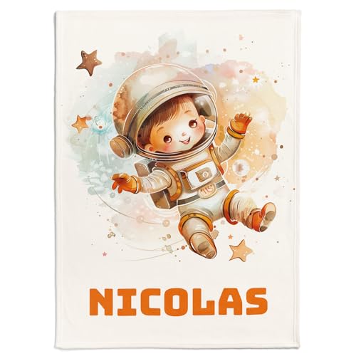 Pictogogo Personalisierte Babydecke mit Namen und Datum - Kuschelige Meilensteindecke aus Minky-Fleece, Ideal als Geburtsgeschenk (Astronautin) von Pictogogo