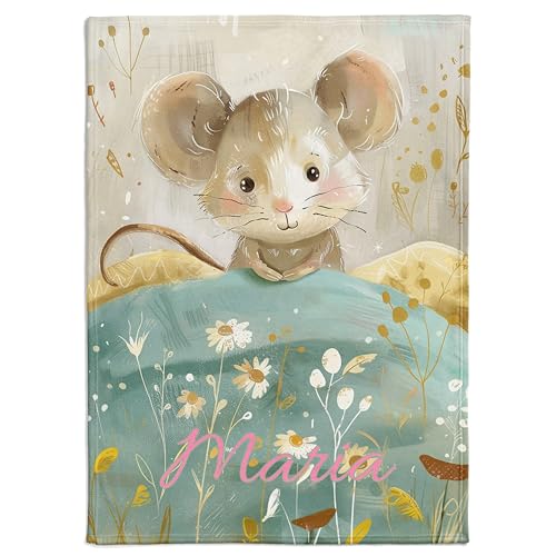 Pictogogo Personalisierte Babydecke mit Namen und Datum - Kuschelige Meilensteindecke aus Minky-Fleece, Ideal als Geburtsgeschenk (Maus) von Pictogogo