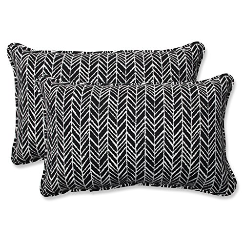 Pillow Perfect Outdoor | Indoor Rechteckiges Wurfkissen mit Fischgrätenmuster (Set 100% Polyester, Schwarz, 2 von Pillow Perfect