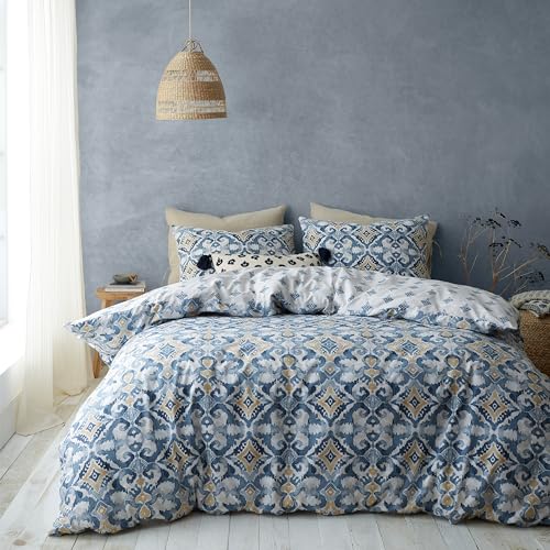 Pineapple Elephant Inara Ikat Wende-Bettwäsche-Set mit Kissenbezug, für Einzelbett, Indigoblau von Pineapple Elephant