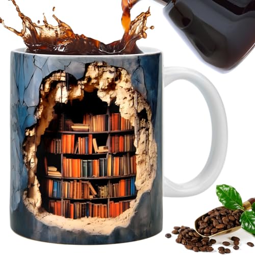 3D-BüCherregal-Tasse, 3D-Bibliotheksregal-Tasse, Kreatives Raumdesign, Mehrzweck-Tasse, Buchliebhaber-Kaffeetasse, Lustige 3d-Buch-Keramik-Kaffeetasse, ein Geschenk füR Leser (A) von Pipihome
