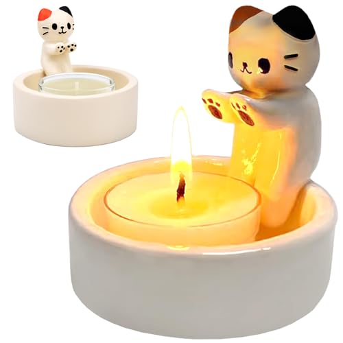 Pipihome Katzen Kerzenhalter, Katzen Deko, Teelicht Katze Teelichthalter, Cat Candle Holder, Katze Deko, Geschenke Für Katzenliebhaber, Katzendeko Wohnzimmer Schlafzimmer Deko Tischdeko von Pipihome