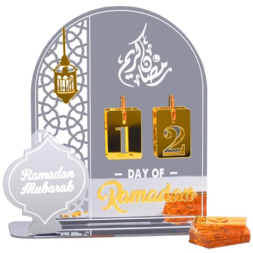 Ramadan Kalender,Eid Mubarak Dekoration,DIY Ramadan Decoration,Ramadan Kalender Kinder, Countdown-kalender Ornament,Ramadan Mubarak Deko Wohnzimmer,Ramadan Geschenke für Kinder Erwachsener (Silber) von Pipihome