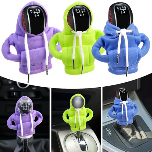 Schaltknauf Abdeckung für Auto, 3 Stück Gangschaltung Hoodie-Abdeckung, Schaltknauf Hoodie Abdeckung, Auto Dekoration für manuelles oder automatisches, universelles Auto-Schaltknauf (Blau+Grün+Lila) von Pipihome