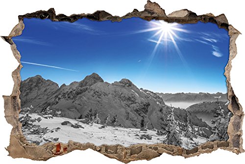 Pixxprint 3D_WD_5005_62x42 Verschneites Tannheimer Tal Wanddurchbruch 3D Wandtattoo, Vinyl, schwarz / weiß, 62 x 42 x 0,02 cm von Pixxprint