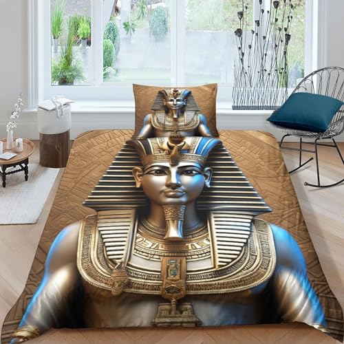 Ägyptischer Pharao Kinder Bettwäsche Bettbezug Set, Moderne 3D Bedruckte Kinder Und Jugendliche Bettbezug Set Microfaser Teilig Mit Kissenbezug (Single（135x200cm）) von PiyAx