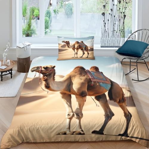 PiyAx 3D-Bettbezug-Set Kamel, Bedrucktes Bettwäsche-Set Mit Bettbezügen Und Kissenbezug, Geeignet Für Familien Jugendliche Und Kinder (Single（135x200cm）) von PiyAx