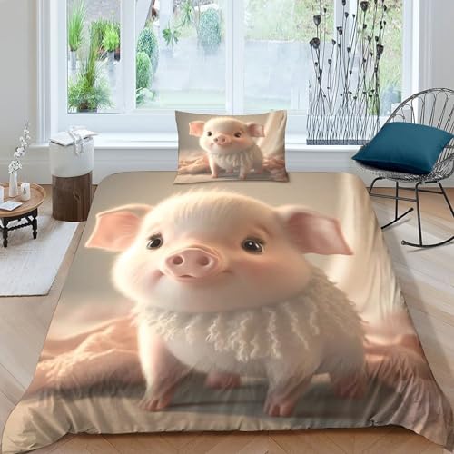 PiyAx süßes Schwein3D-Bettbezug Mit Kissenbezügen, Mikrofaser-Bettwäsche-Set, Geeignet Für Familien, Jugendliche Und Kinder (Single（135x200cm）) von PiyAx