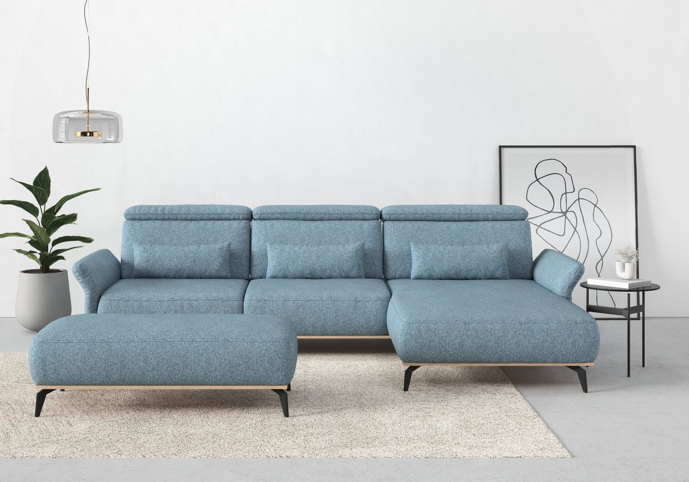 Places of Style Ecksofa Fjord L-Form, massiv, wahlweise mit Armlehnfunktion, Kopf- Sitztiefenverstellung von Places of Style