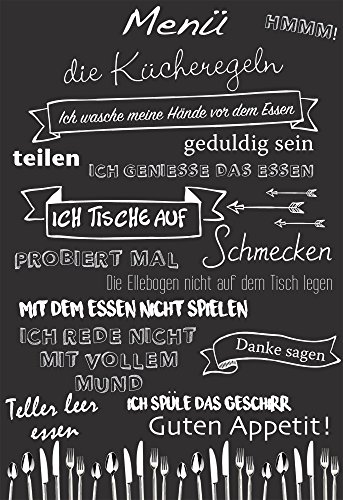 Plage DEKO Sticker-KÜCHE Regeln, Vinyl, Black, 68 x 0.1 x 47,7 cm von PLAGE