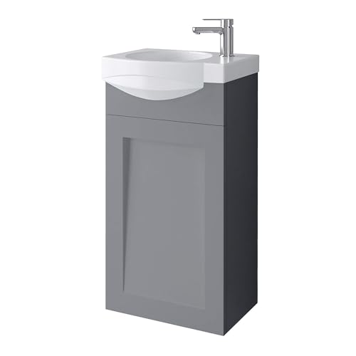 Planetmöbel Waschtischunterschrank Keramikwaschbecken Gäste WC 40cm matt (Grau matt) von Planetmöbel