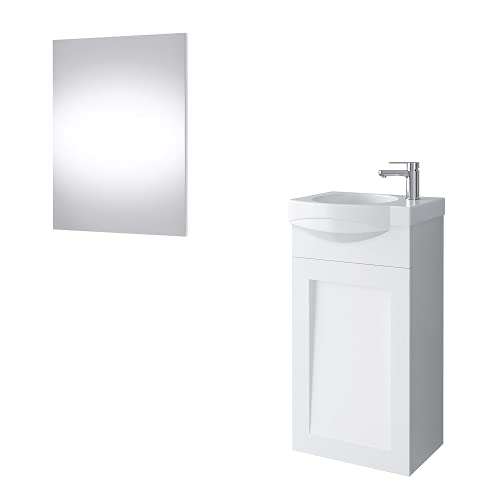 Planetmöbel Waschtischunterschrank Keramikwaschbecken mit Spiegel Gäste WC Badmöbel Set 40cm matt (Weiß matt) von Planetmöbel
