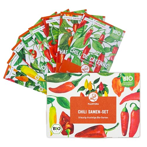 Plantura Bio-Chili Samen-Set, samenfest & Bio, für Topf & Beet, 8 Sorten von mild bis extrem scharf von Plantura