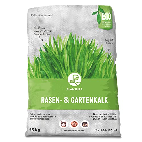 Plantura Premium Rasen- & Gartenkalk, 15 kg für 100-150 m², fein gekörnter kohlensaurer Kalk, gegen Moos im Rasen von Plantura