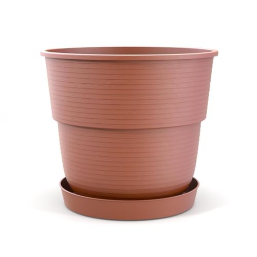 Plastard Blumentopf Milano 22 cm Durchmesser mit passenden Untersetzer Farbe Terrakotta Übertopf Blumenkübel für Garten Balkon Terrasse Pflanztopf von Plastard