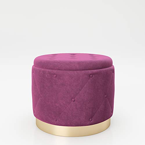 PLAYBOY Pouf mit Stauraum, goldenem Metallfuss, Samtbezug mit Chesterfield-Optik in Lila, Sitzbox mit abnehmbaren Deckel, Ottoman, Fussablage, Retro-Design, Club-Stil, Anthrazit, Samt, Stoff von Playboy