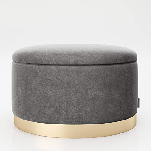 PLAYBOY ovaler Pouf mit Stauraum, goldener Fuss, Samtbezug in Rosa, Ottoman oval aus Samt, Grau/Anthrazit, Hocker, Sitzhocker aus Stoff mit abnehmbaren Deckel, Retro-Design, Club-Stil, 60 x 40 x 40 cm von Playboy