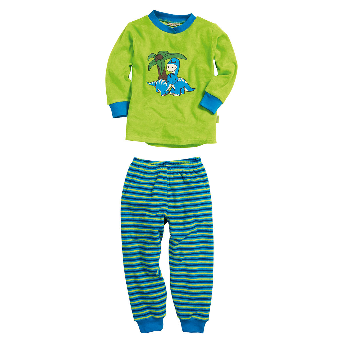Playshoes Kinder Frottee Schlafanzug Dino grün von Playshoes