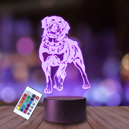 Plexido 3D-Illusionseffekt Nachtlicht für Kinder und Babys - Dimmbare Nachttischlampe mit Rottweiler Großer Hund Design - Stimmungsvolles Nachtlicht -Ideal als Geschenk von Plexido